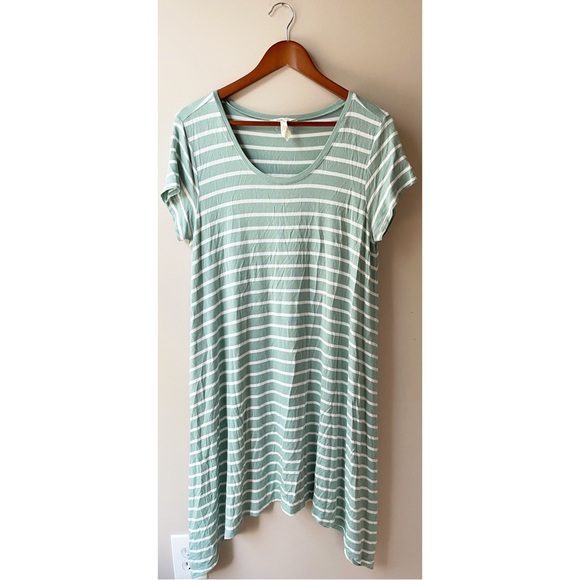 Matilda Jane Happy and Free Tunic Dress Cool Mist Striped Short Sleeve Medium - Picture 2 of 3